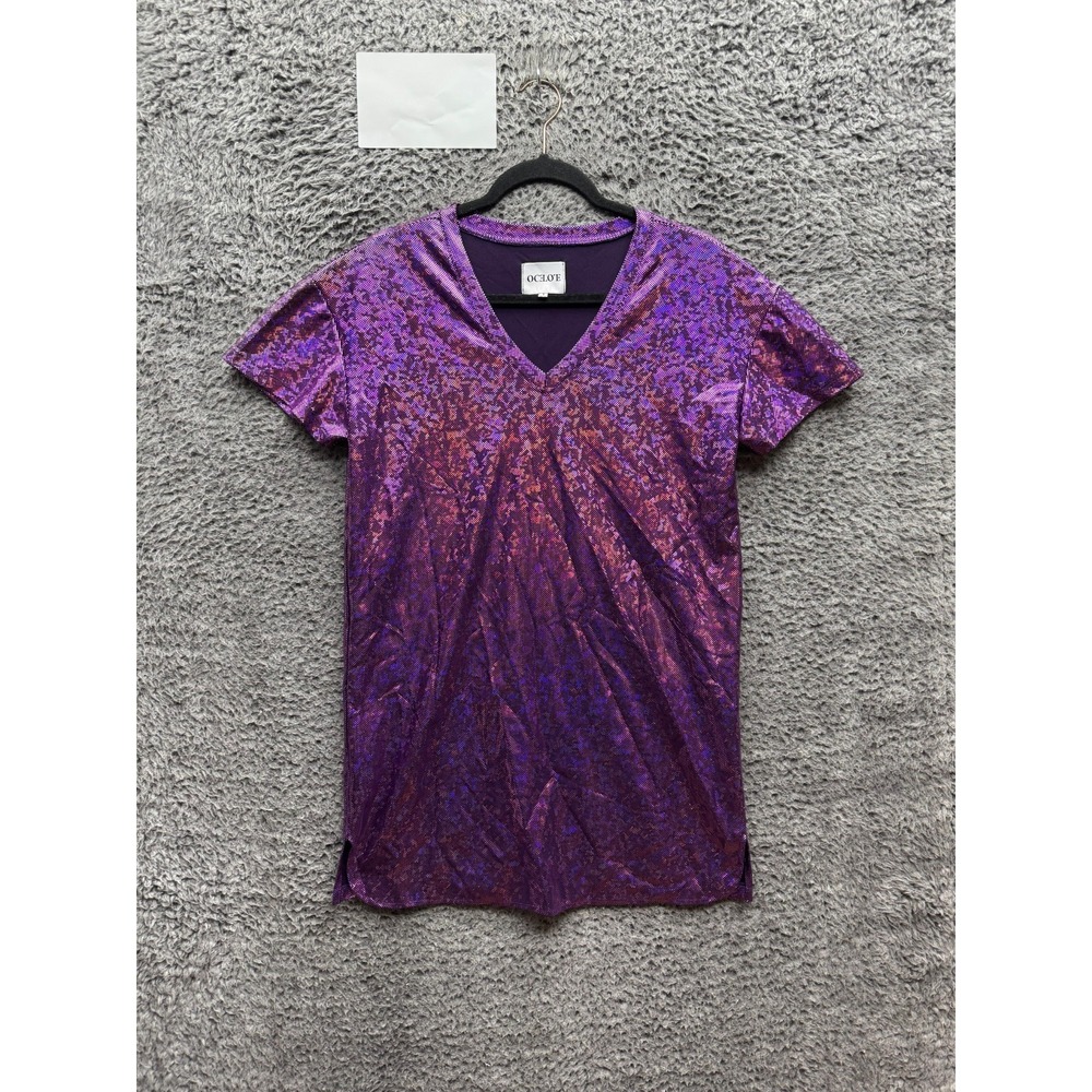 Ocelote Metallic Sequin V-Neck Short Sleeve T-Shirt Purple Womens Size 1